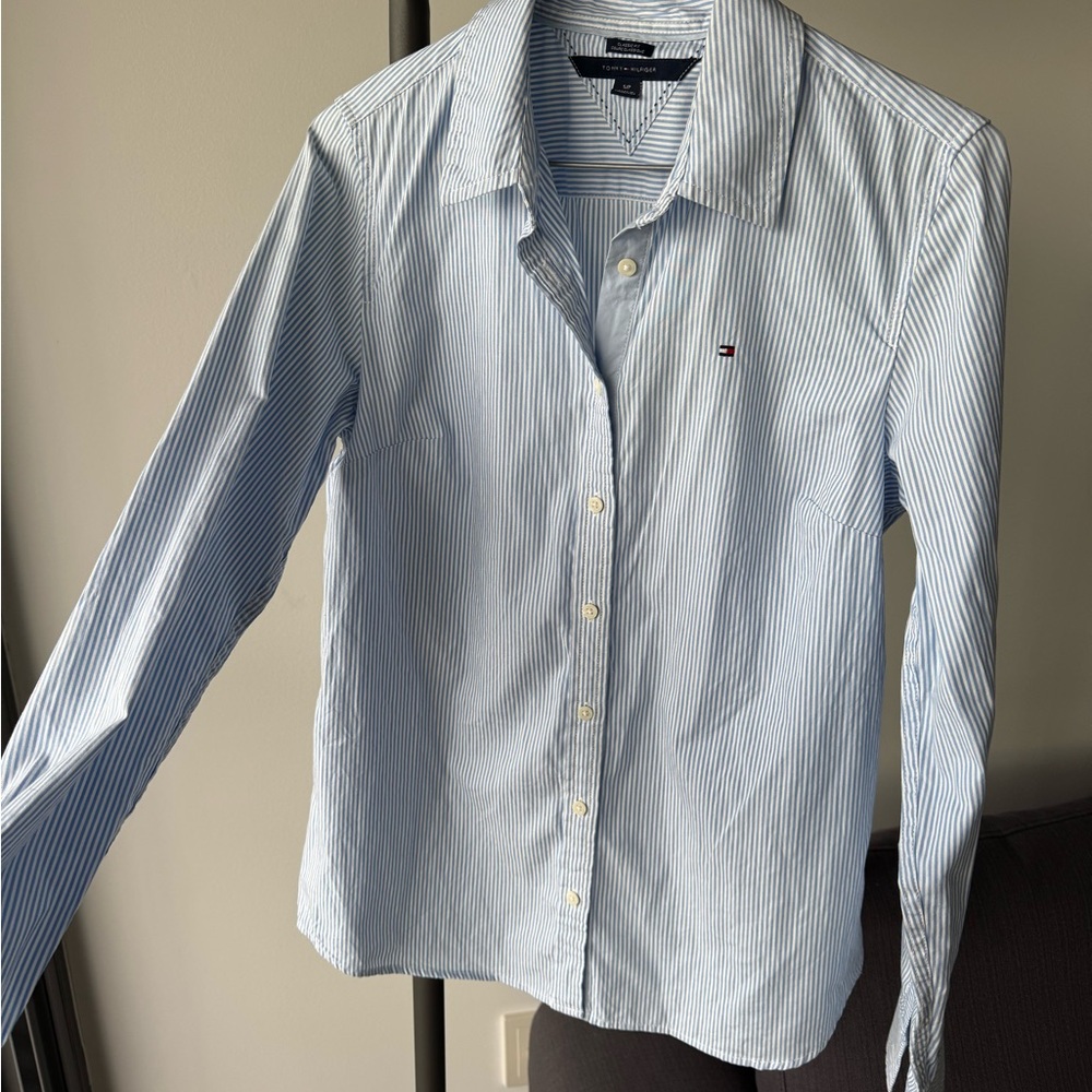 Tommy Hilfiger Women’s Light Blue Pinstripe Shirt
